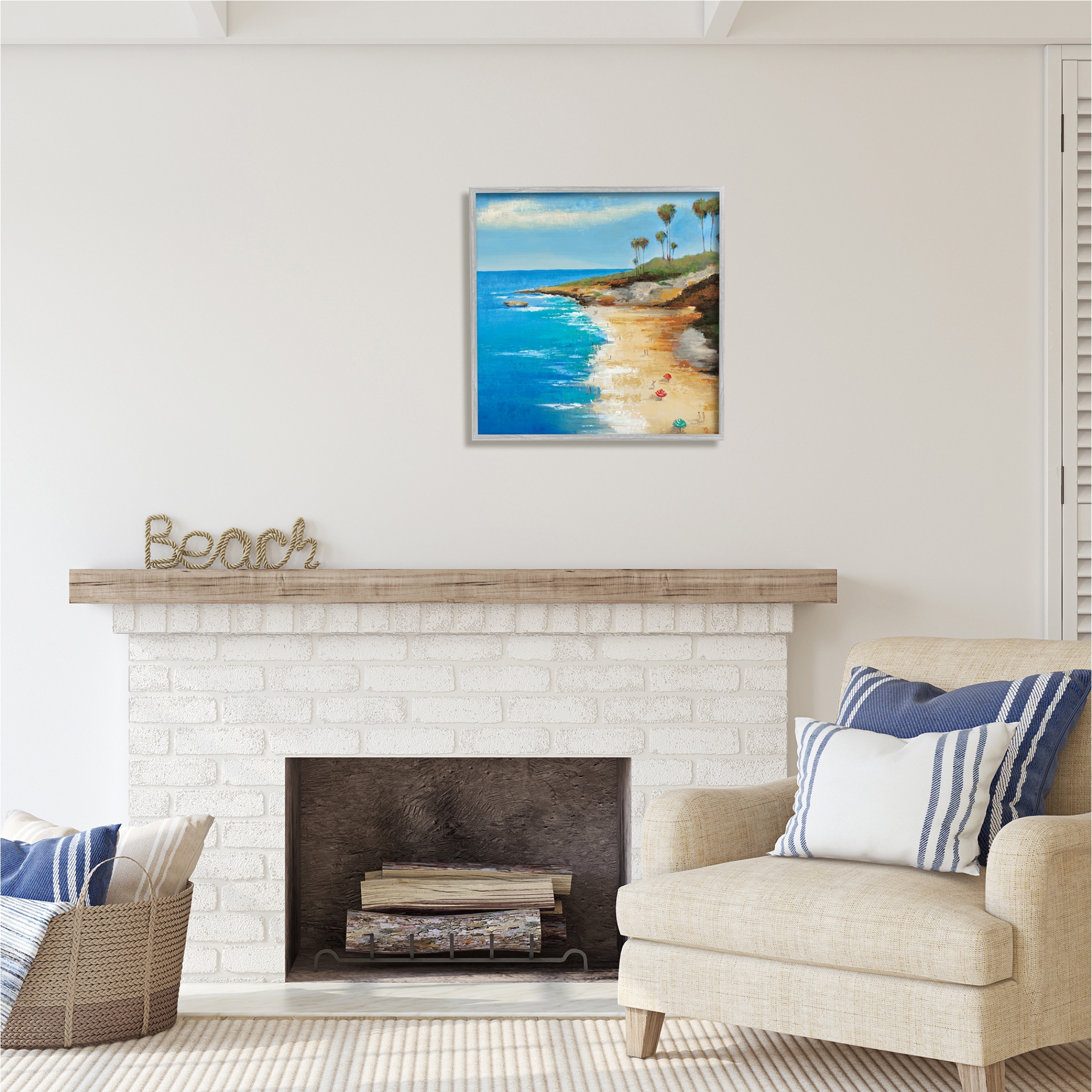 Stupell Industries Beach Landscape Cove Nature Painting Gray Framed Art Print Wall Art, 24 x 24