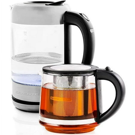 

OVENTE 1.7 L Electric Glass Hot Water Boiler ProntoFill Tech Portable Kettle + Tea Pot Infuser