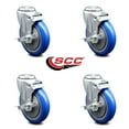 thumbnail image 2 of 5 Inch Blue Polyurethane Wheel Swivel Bolt Hole Caster Set with Brake SCC, 2 of 2