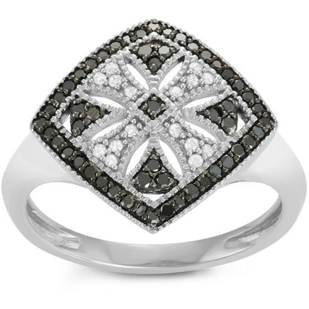 Brinley Co. Women's 1/3 T.D.W. Black and White Diamond Sterling Silver Square Fashion Ring
