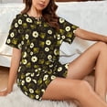 thumbnail image 4 of Fotbe Honey Bees With Flowers Conjunto de Pijama Estampado para Mujer, 2 Piezas, Ropa de Dormir con Camiseta de Manga Corta y Shorts Suaves-Large, 4 of 6