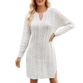 thumbnail image 1 of Vestido de punto de largo medio para mujer: diseño liso con abertura, estilo jersey, abrigado para el invierno (tallas S-XXL), 1 of 5