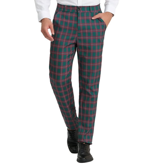 INSPIRE CHIC Men's Dress Pant Flat Front Stretch Business Plaid Pants