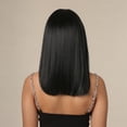 thumbnail image 6 of Straight Black Bob Synthetic Wig with Bangs Medium Long Cosplay Layered Wigs for Woman, 6 of 7