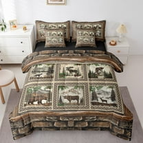 Erosebridal Bear Deer Wolf Bedding Sets Twin Size,Geometric Plaid Comforter Sets with Sheets,Woodland Animal Bed in a Bag Twin size,Ultra Soft Rustic Room Decorative,Reversible,7-Piece