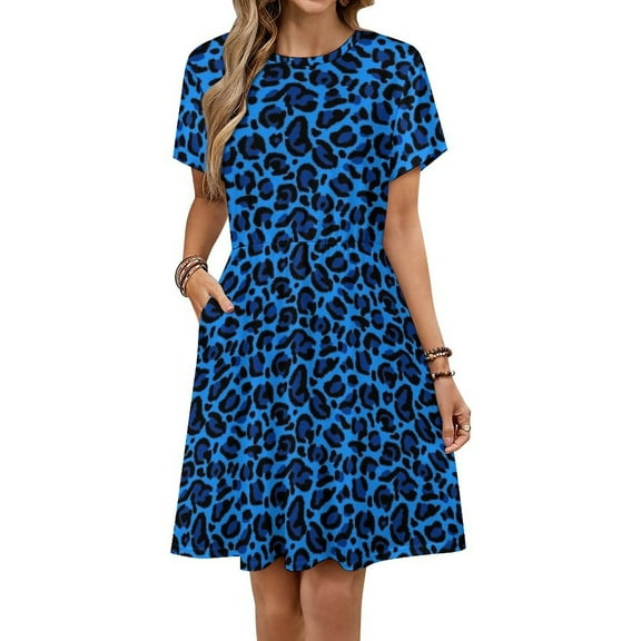 Blue Aesthetic Leopard Print Women's Dress Short Sleeve Summer Sundress Summer Women Clothes