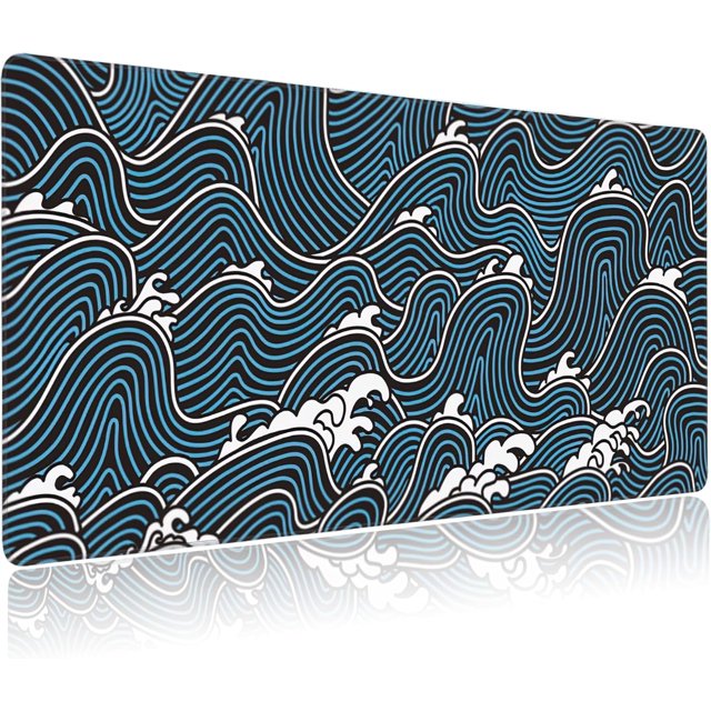 Abstract Ocean Waves Extended Gaming Mouse Pad - Large Mousepad, Stitched Edges, Anti-Slip Rubber Base, Ideal for Gaming, Home Office, 35.4x15.7 Inches