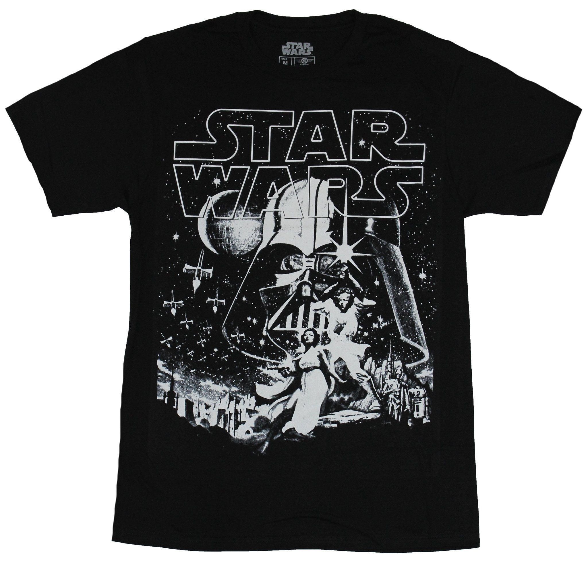 Star Wars Mens T-Shirt - New Hope Style Image Under Giant Vader White ...
