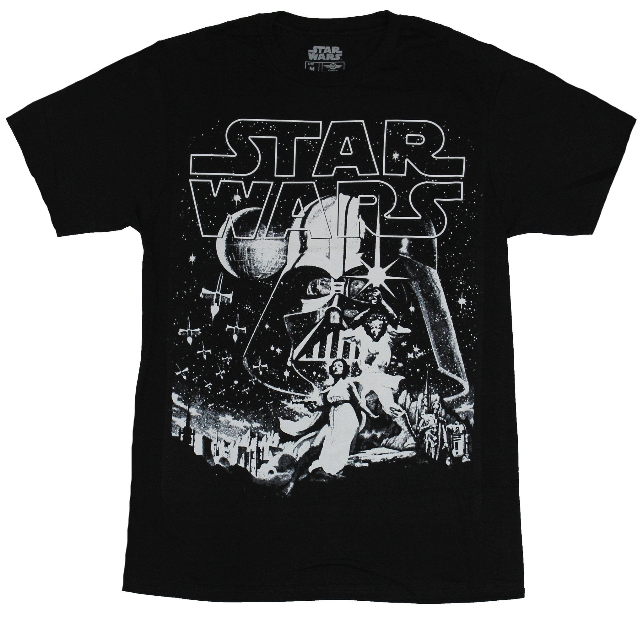 Star Wars Mens TShirt New Hope Style Image Under Giant Vader White Print (Medium)