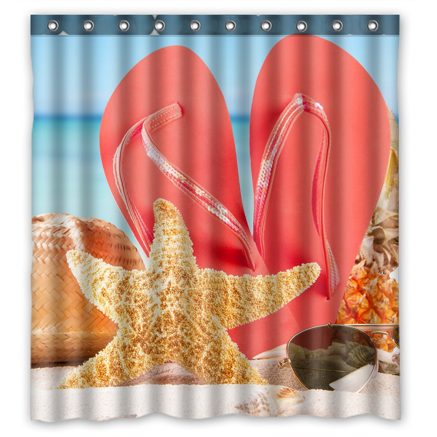 ZKGK Starfish on the Beach Waterproof Shower Curtain Bathroom Decor Sets with Hooks 66x72 Inches