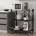 thumbnail image 3 of Kitchen Folding Storage Rack Multi-layer Microwave Oven Pan Removable Kitchen Stand Removable Metal Organizer Shelf, Black, 3 Layer, 3 of 8
