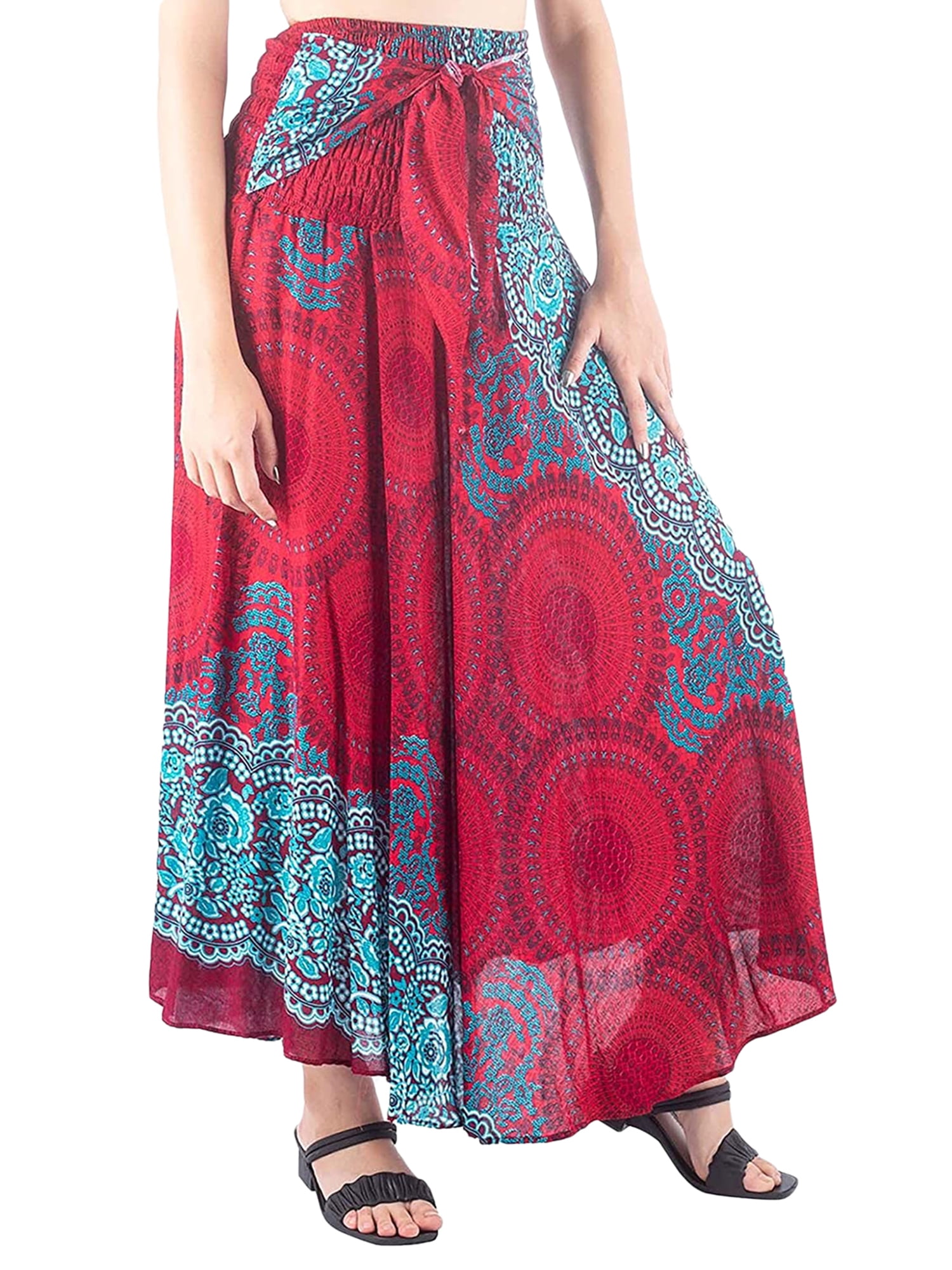 wybzd Women Maxi Boho High Gypsy Skirt Plus Size Summer Midi Beach Dress Red L - Walmart.com