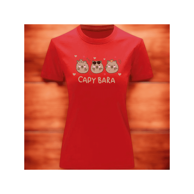 Playera Blusa Con Impresion De 3 Capybaras Bebes Fashion Ropa para Mujer Capibara Color Rojo Talla Chica Marca Emil SaEs