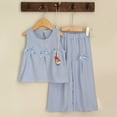 thumbnail image 2 of HCNTES Girl's 2 Piece Striped Outfits Bow Knot Ruffle Peplum Tank Top and Wide Leg Pants Set(Light Blue,2-3 Years), 2 of 8