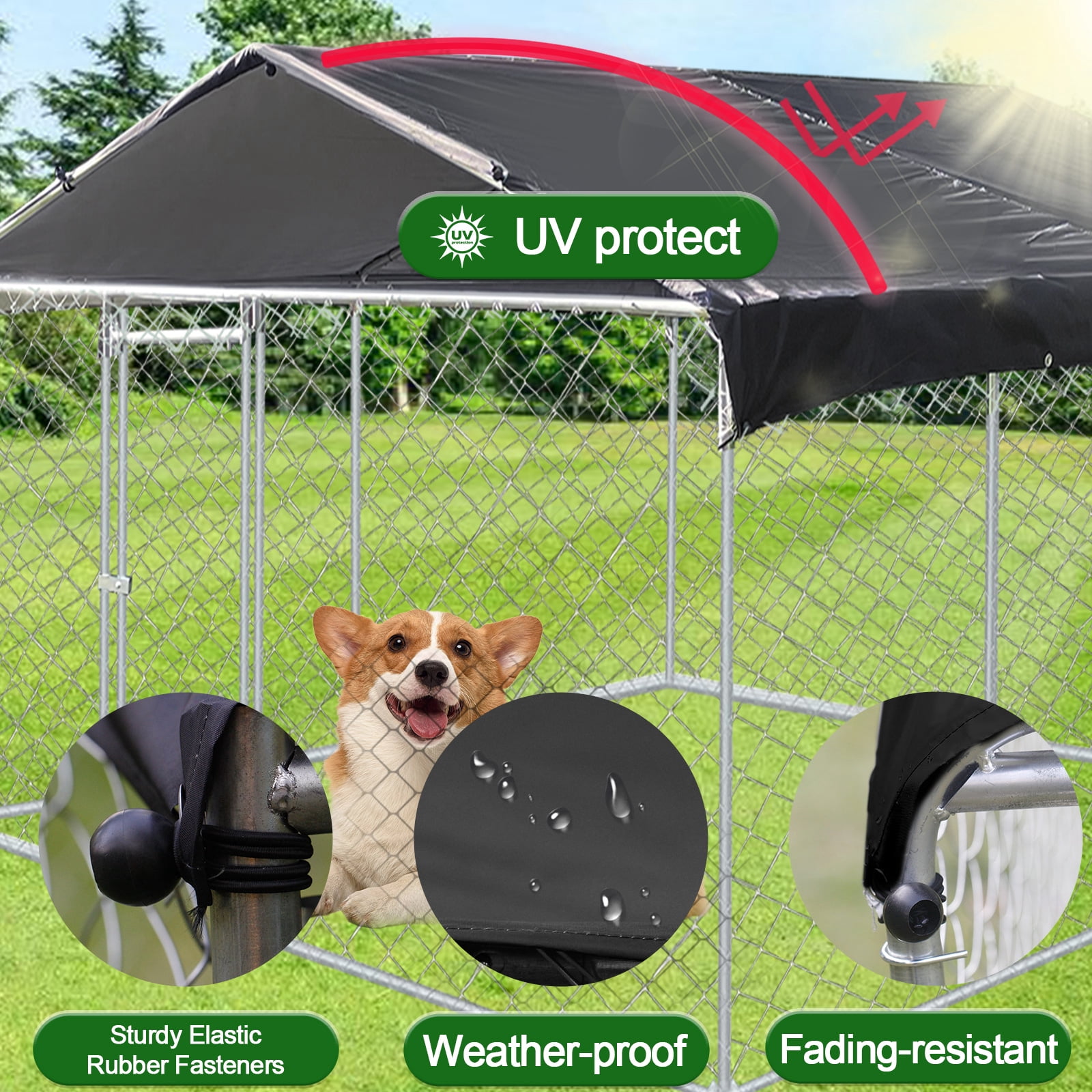 Caulitar 10 x 10FT Large Outdoor Dog Run Kennel, Heavy Duty Dog Pets Cage Galvanized Steel Dog Fence Dog Enclosure Playpen with Waterproof Cover