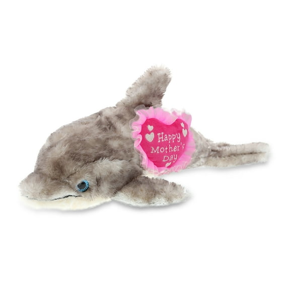DolliBu Happy Mother's Day Super Soft Plush Grey Dolphin Doll Figure - Cute Stuffed Animal with Pink Heart Message for Best Mommy, Grandma, Wife, Daughter - Cute Ocean Life Plush Toy Gift - 16.5" Inch