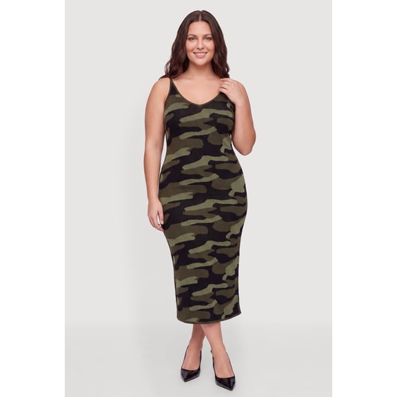Women's Plus Size Camouflage V-Neck Cami Maxi Dress