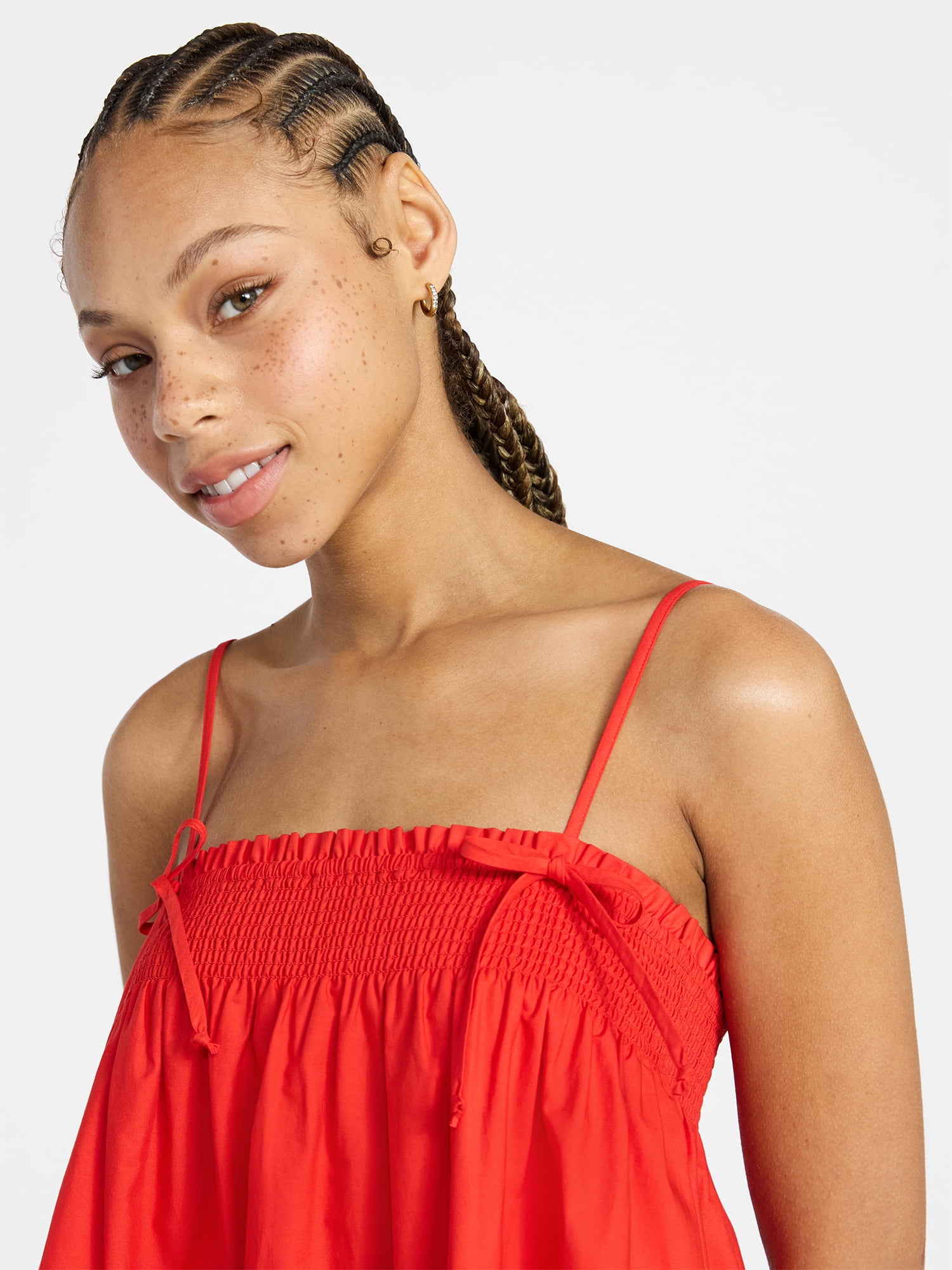 No Boundaries Cotton Poplin Smocked Mini Dress with Tie Straps, Women's XXS-XXL