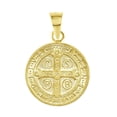 thumbnail image 3 of 925 Sterling Silver Yellow Gold Plated 1mm Cable Chain Necklace w/ 2-sided Saint Benedict Pendant Charm, 3 of 5