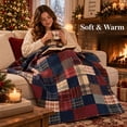thumbnail image 4 of ZENVIVE 39x59" Christmas Quilted Throw Blanket Vintage Patchwork, Flannel Red Blue Plaid Blanket for Sofa, Bed, Home Decor, Soft Warm Gift for Family, 4 of 7
