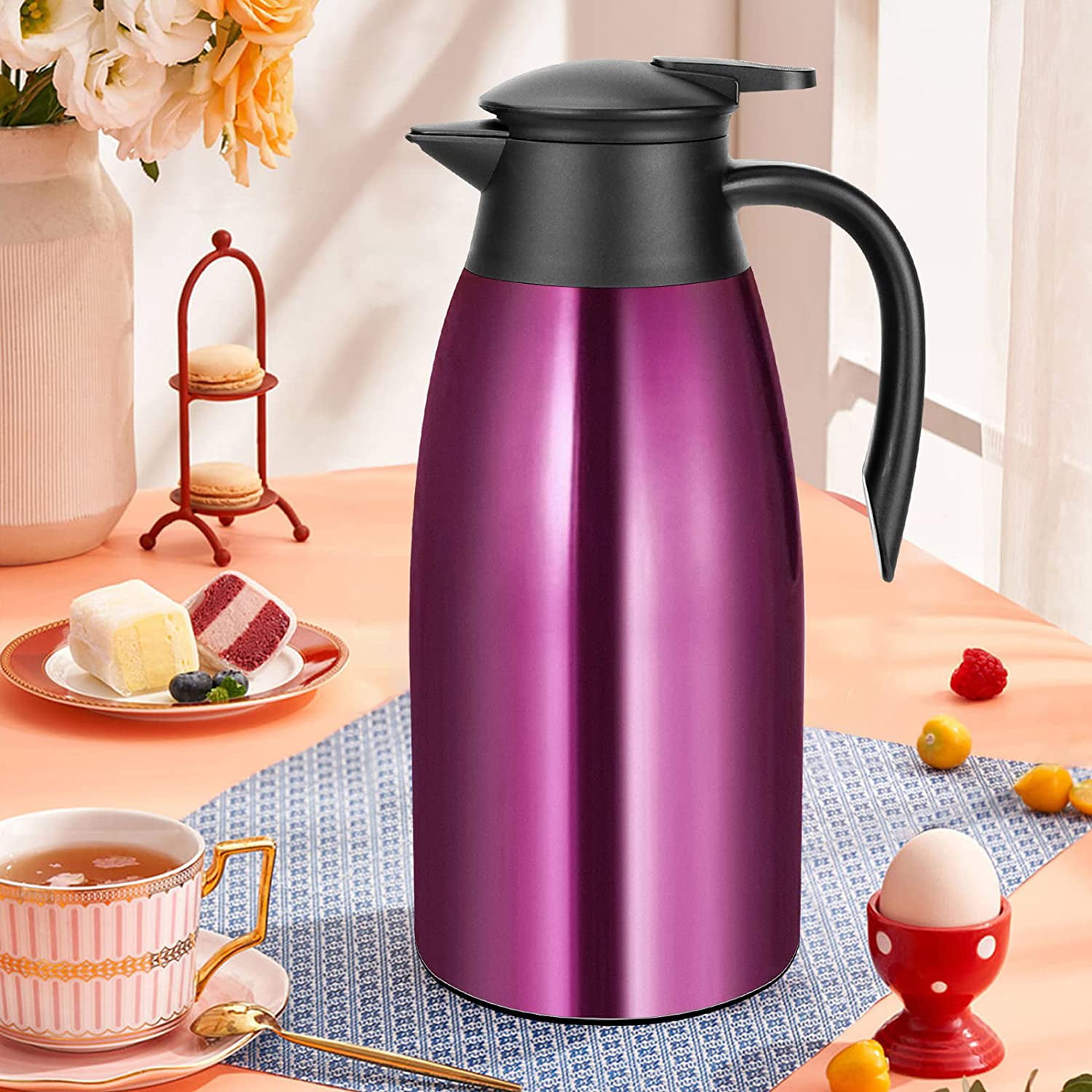  Coffee carafe & Tea carafe in one. 68oz 12hr heat retention  ideal for coffee carafes for keeping hot, 24hr cold retention. Thermal  Stainless Steel double walled insulated carafe. Infuser & Brush
