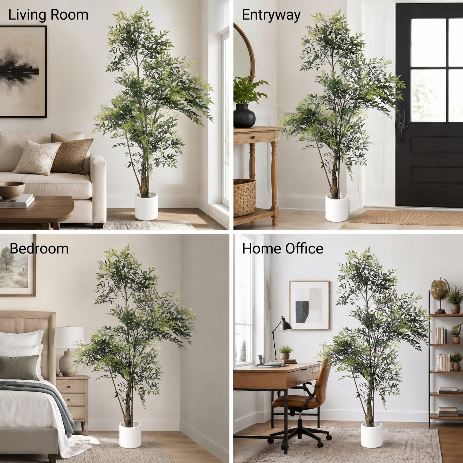 BEAUTYPEAK 5.9FT Artificial Plant Fake Indoor Green Nandina Plant Decorative Outdoor Greenery in White Pot