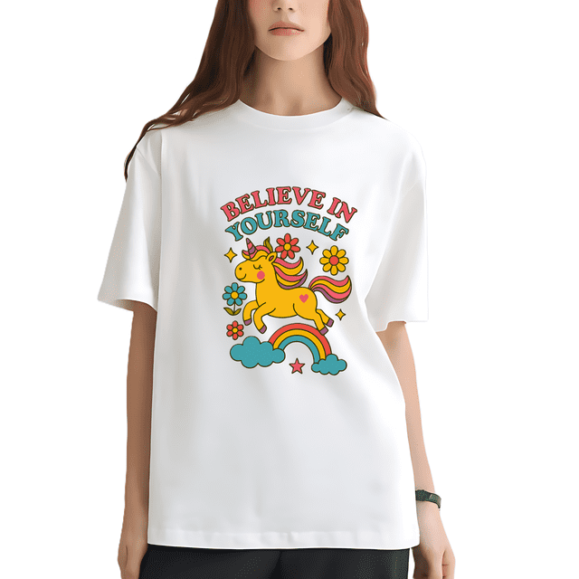 Playera Blanca Camiseta Unisex Belive In Yourself Unicornio
