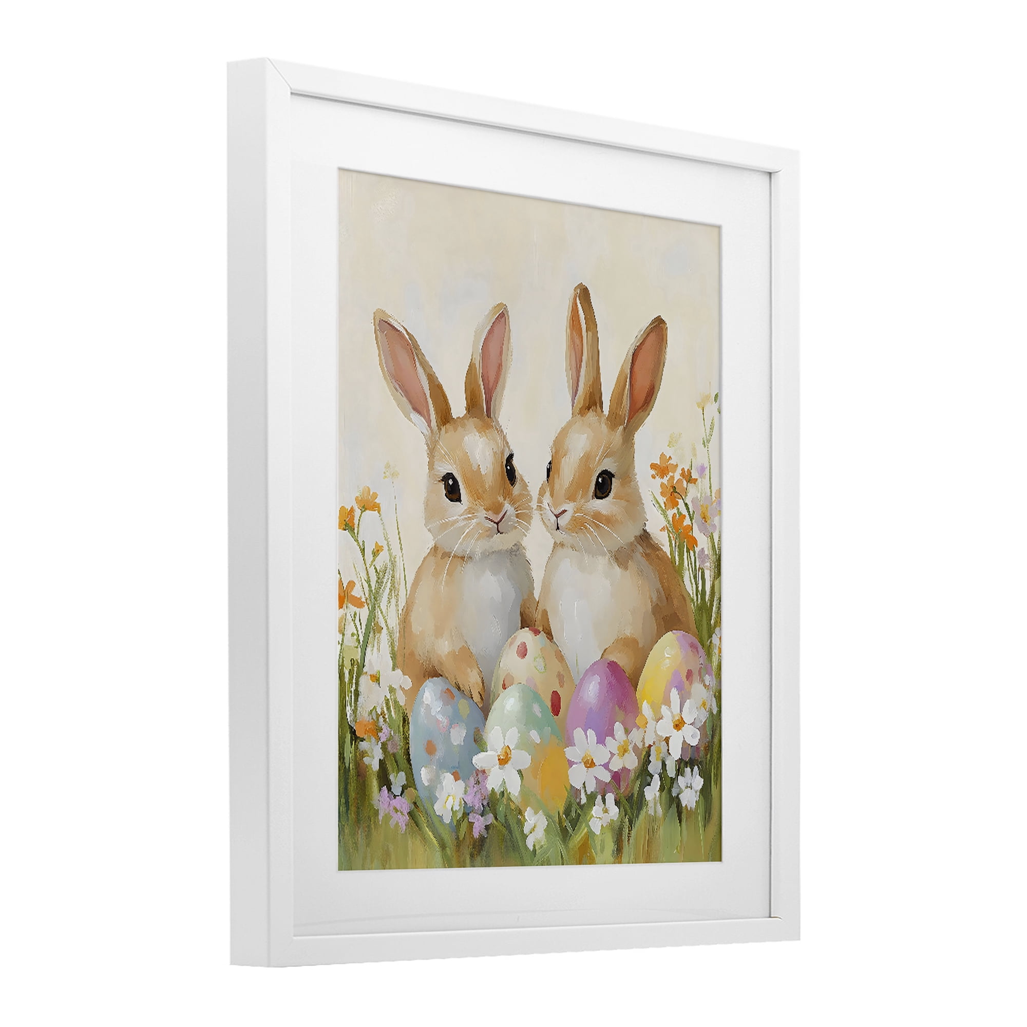 Stupell Industries Bunnies with Painted Easter Eggs White Framed Print Under Glass, design by The Prints Vibe
