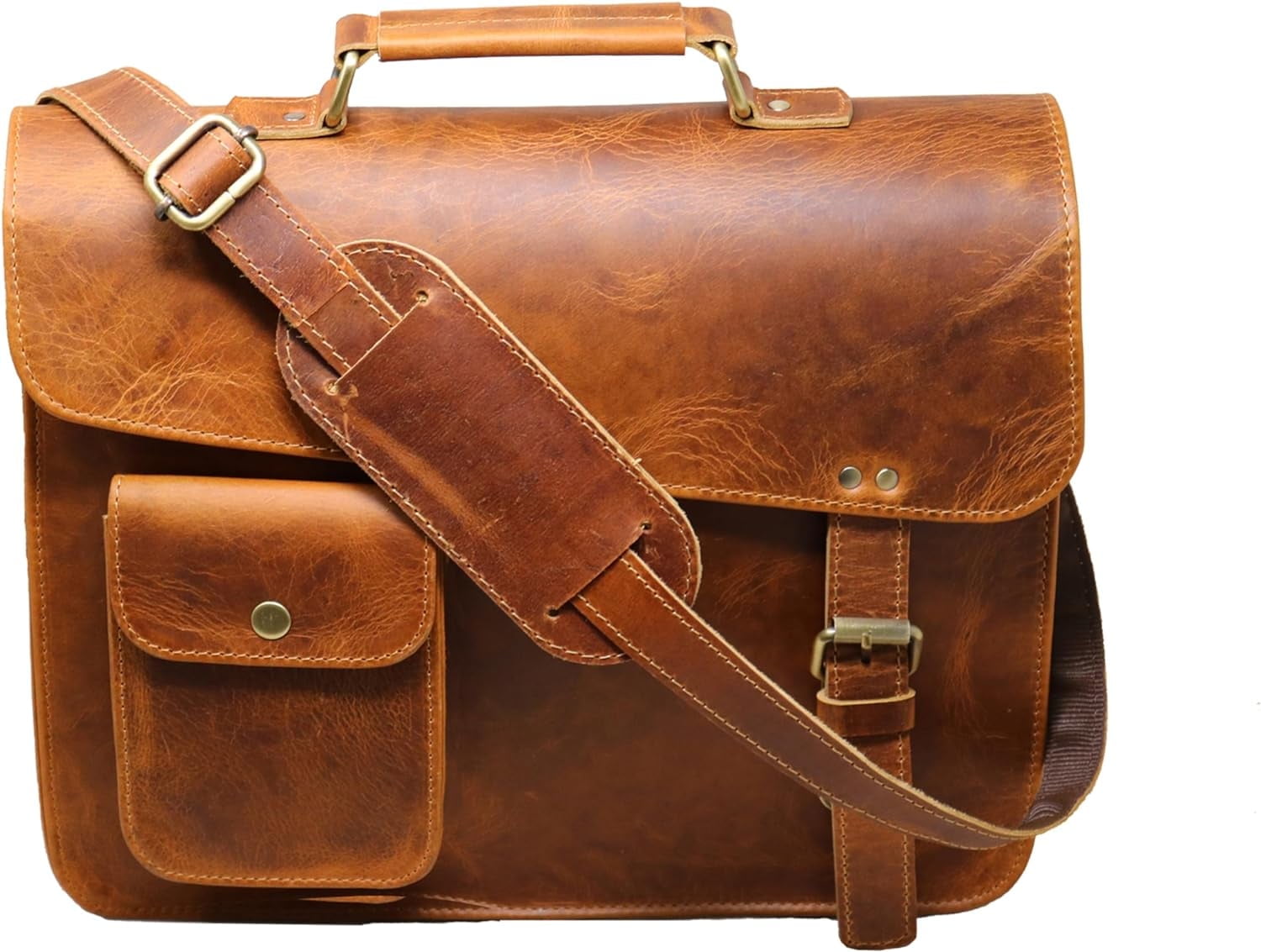 Jaald 13" Leather Messenger Bag Satchel Padded Laptop Briefcase Men Women Cross Body Shoulder Travel Work Man Purse Bag Birthday Gift