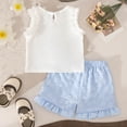 thumbnail image 2 of VUHXZWAF Girls Summer Clothes Set Sleeveless Line Shirt and Ruffle Shorts Kids Outfits Size 9-12 Months, 2 of 3