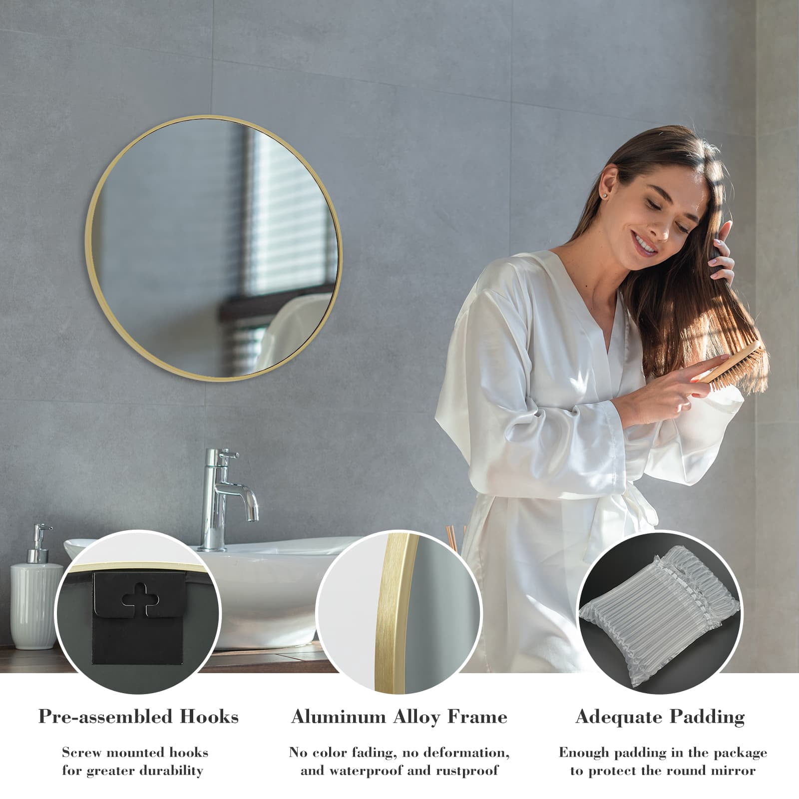MAYEERTY 20 Inch Gold Round Wall Mounted Vanity Mirror for Bathroom