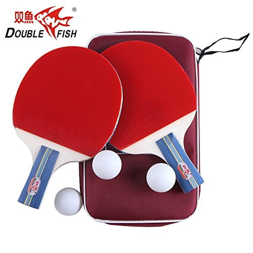 Double Fish 3A Table Tennis Bat Ping Pong Racket & 2 Balls Set Shakehand Handle 