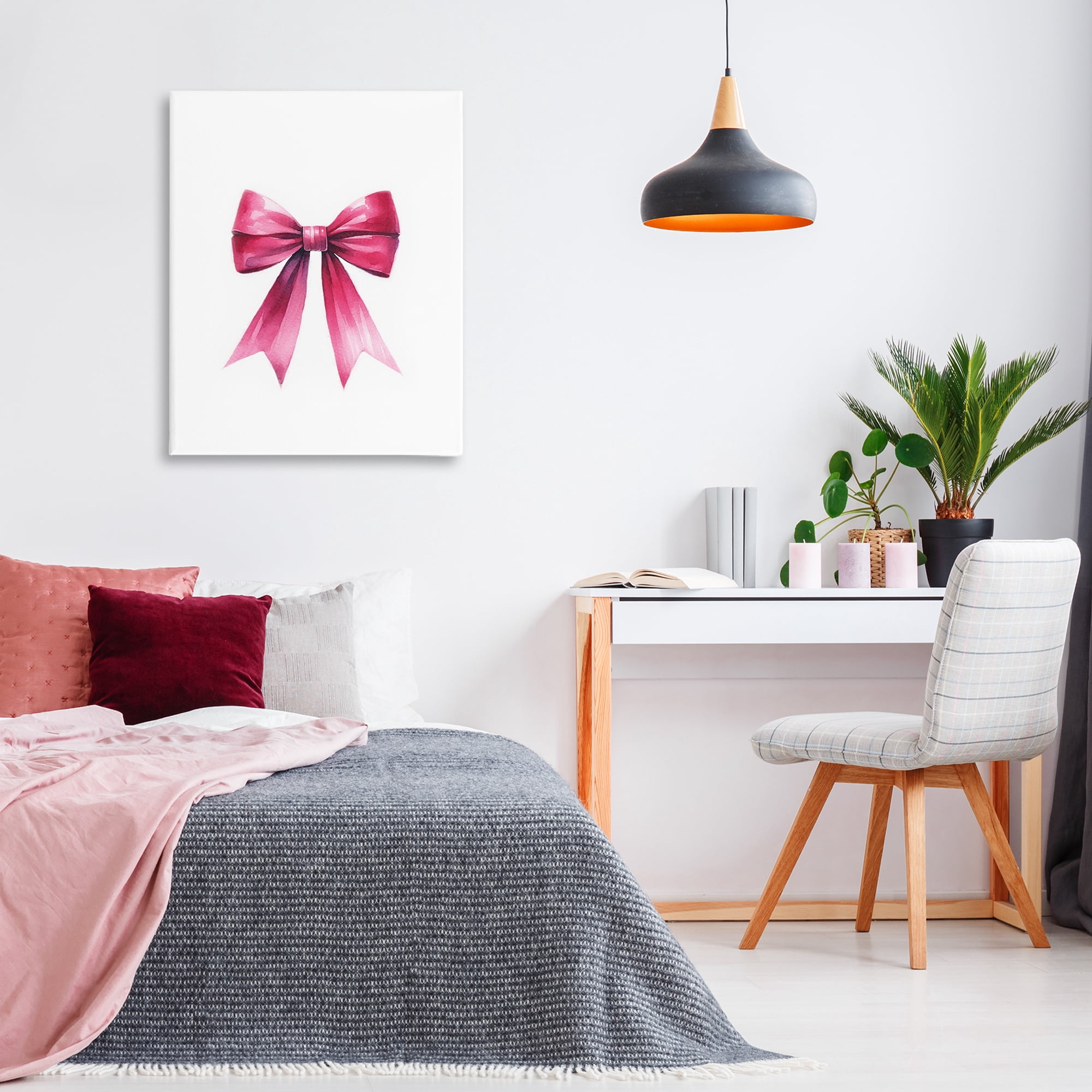 Stupell Industries Dark Magenta Ribbon Fashion Painting Wrapped Canvas Art Print Wall Art, 30 x 40