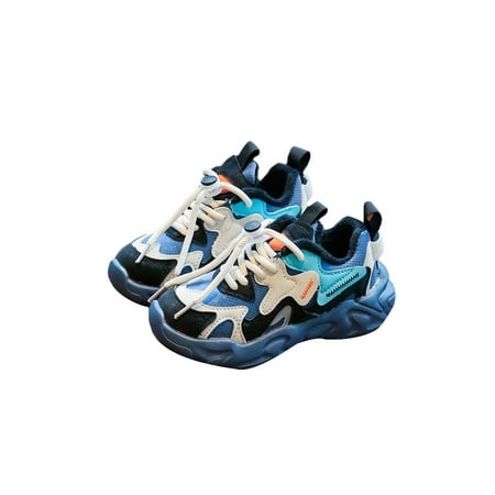 

GENILU Boys Lightweight Breathable Running Shoe Lace Up Sneakers Sports Round Toe Athletic Shoes Blue (Plush Lining) 3Y