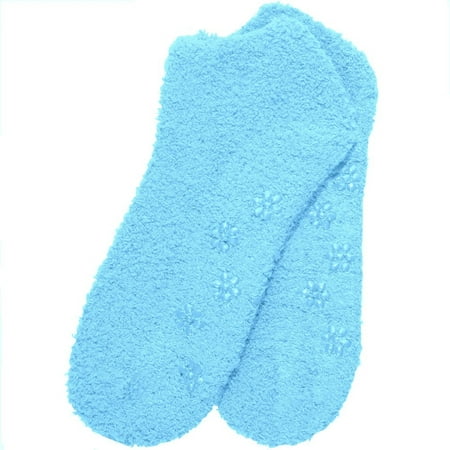 6 Pairs of Women's Non Skid Bed Room Slipper Socks | Soft & Comfy Fuzzy BLUE Low Cut No Show