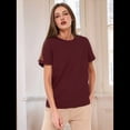 thumbnail image 4 of Camisetas de Corta Extragrandes para Mujer, Cuello Redondo, Holgadas, para Hacer Ejercicio, Informales, de Verano, de Algodón, Color Rojo Oscuro, Talla M, 4 of 8