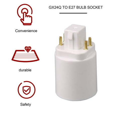 

LED Light Lamp Adapter GX24Q to E27 Bulb Holder Socket Converter 4 Pin Screw-based Lamp Extender Base Socket