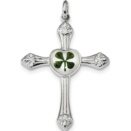 Silver Plated Shell - Leslies Fine Jewelry Designer 925 Sterling Silver Plat. Plated Real Clover Epoxy & Shell Cross (35.93x57.1mm) Pendant Gift