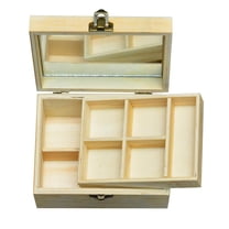 EHJRE 2-Tier Wooden Jewelry Box Lockbale Storage Case Jewellery Container with Mirror