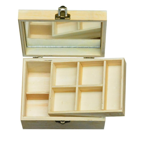 EHJRE 2-Tier Wooden Jewelry Box Lockbale Storage Case Jewellery Container with Mirror
