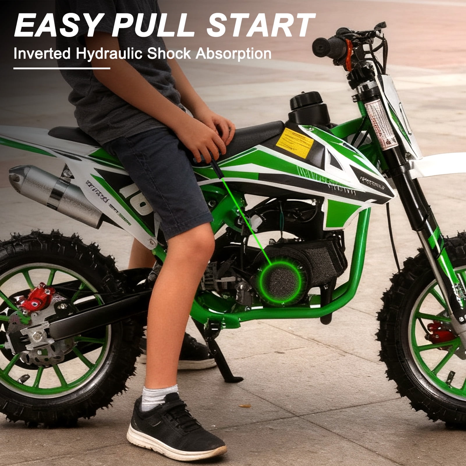 Kids Dirt Bike - 49cc 2-Stroke Gas Power with Front & Rear Disc Brakes, Off-Road Mini Motorcycle & Pocket Motorbike (Green)