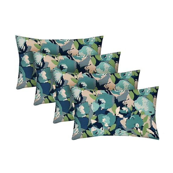 RSH Décor Indoor Outdoor Set of 4 Pillows 26" x 16", Novino Capri Blue Floral