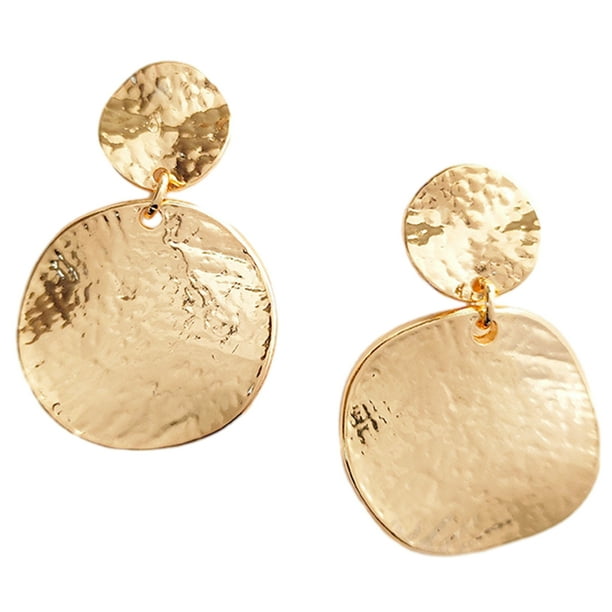Metal Earrings Women s Piercing Hanging Earlobe Pendant Earrings Retro Earrings Twisted circular Thump print earrings
