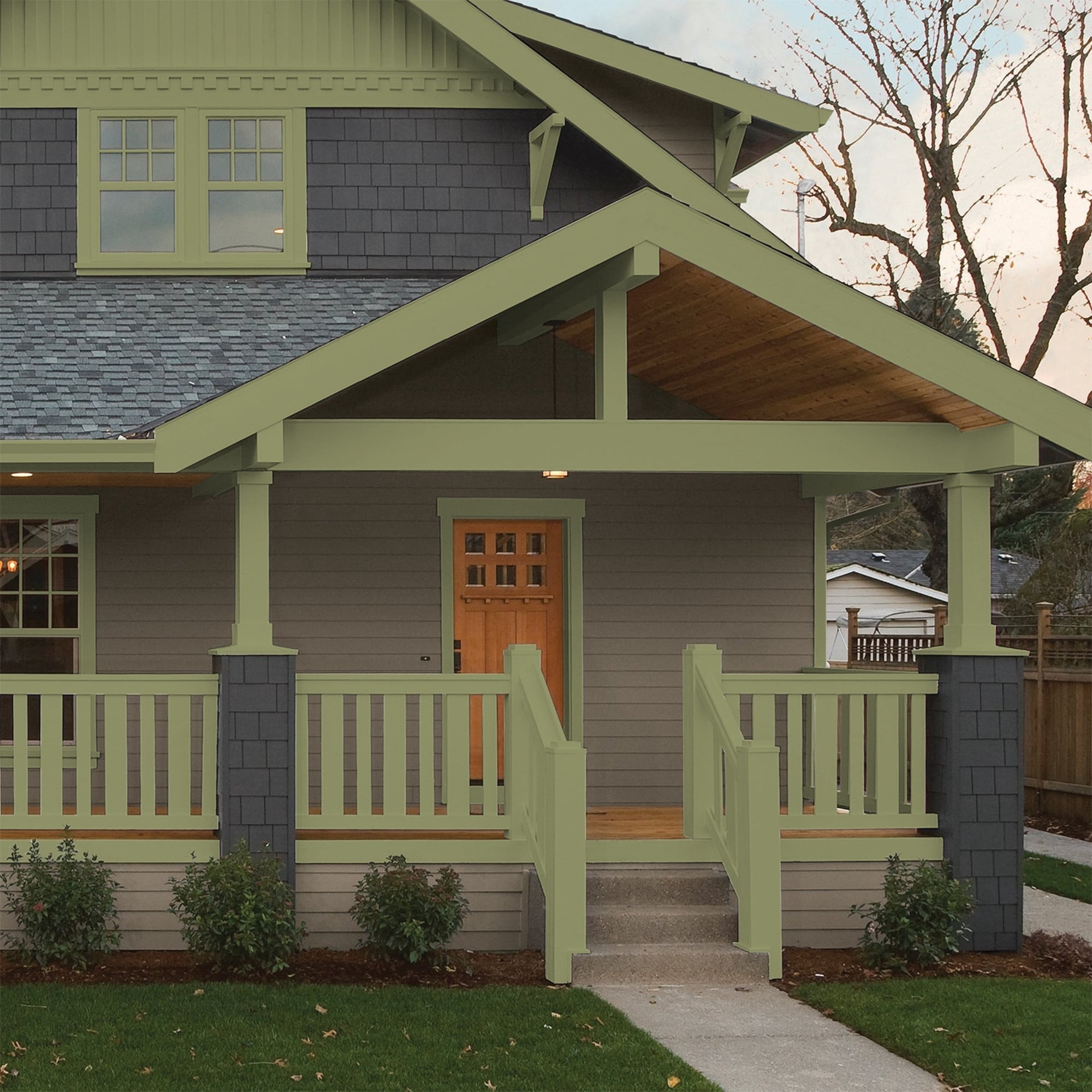 Glidden One Coat Paid in Full / Green Semi-Gloss Exterior Paint with Primer, 1 Gallon