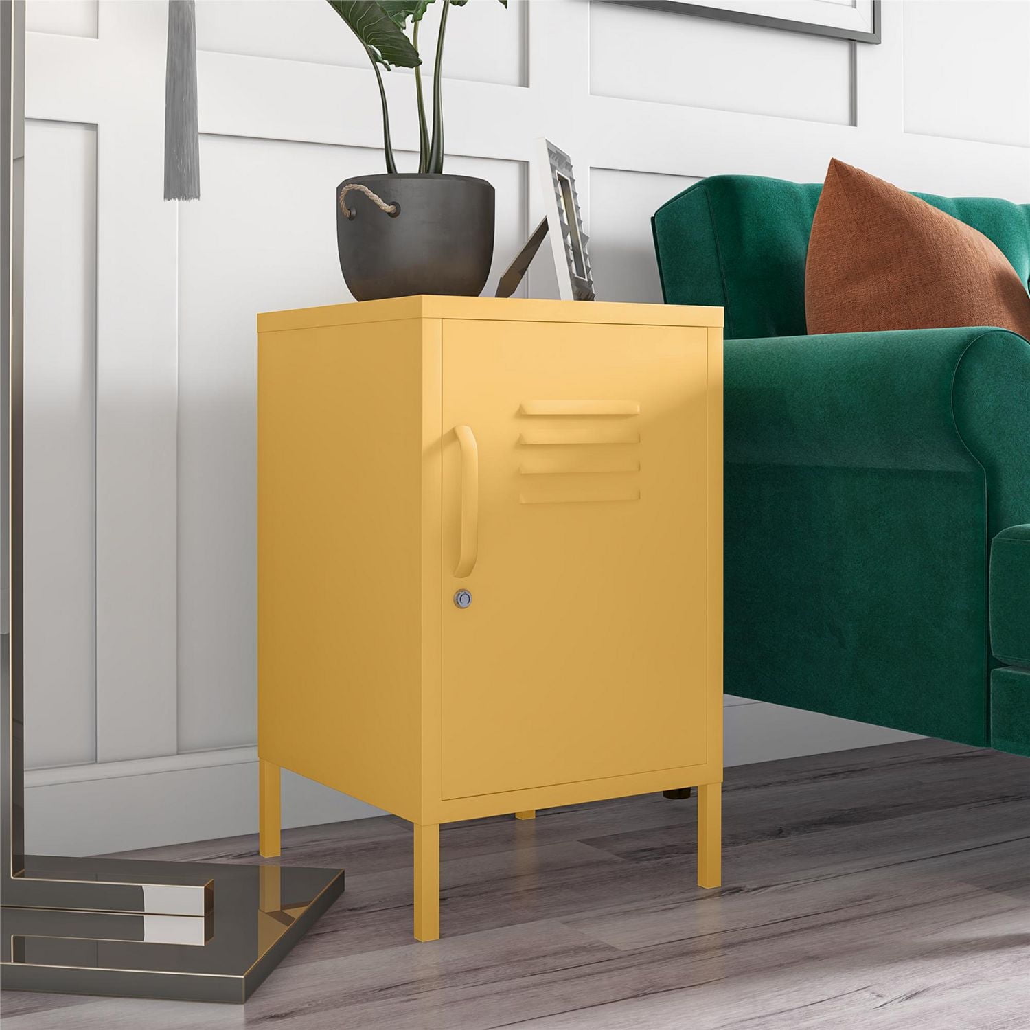 Novogratz Cache Metal Locker Style Living Room End Table, Yellow