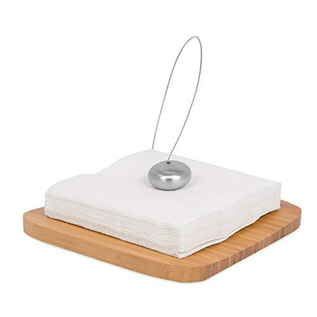 Internetâ€™s Best Semi Flat Bamboo Napkin Holder with Stainless Steel Ball Weight and Wire Line,