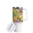 thumbnail image 2 of 40 Oz Car Handle Water Bottle Water Cup Water Bottle Water Jug Coffee Cup Travel Water Bottle Pale Yellow Rainbow Butterfly, 2 of 8