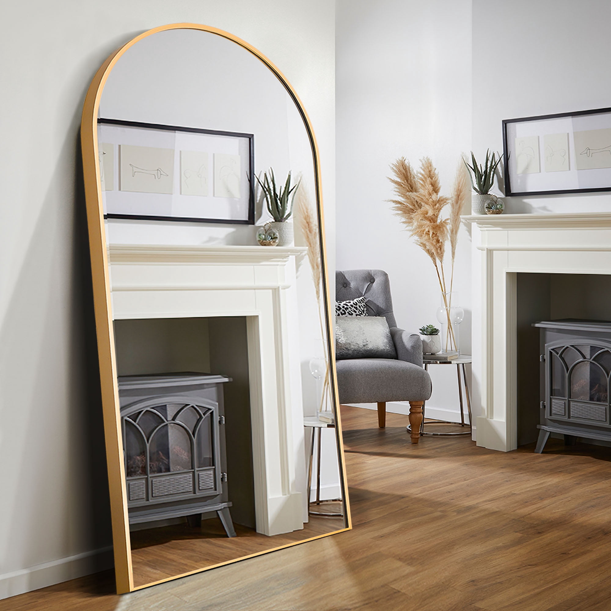 71"x31" Aluminum Alloy Arch Full Length Floor Mirror, Gold