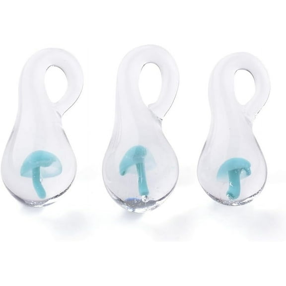 Handmade Lampwork Glass Pendants Pyrex Mushroom Sky Blue 21~25x9~10mm Hole: 3~4mm
