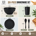 thumbnail image 5 of Homienly Dinner Set, 20-Piece Wheat Straw Dinnerware Set for 4, Plates Bowls Cups Forks & Spoons, Microwave Dishwasher Safe Tableware, Dish Set for 4, Matte Black, 5 of 8